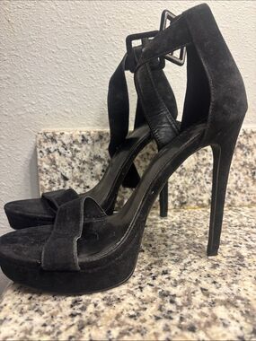 Forever 21 Black Suede Platform Ankle-Strap Stiletto Heels